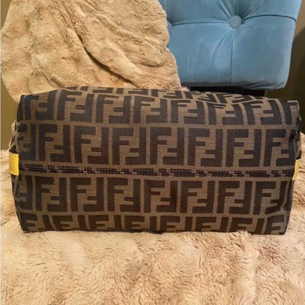 Fendi Brown Monogram Canvas Shoulder Bag with Yellow Leather Strap - Picture 3 of 8